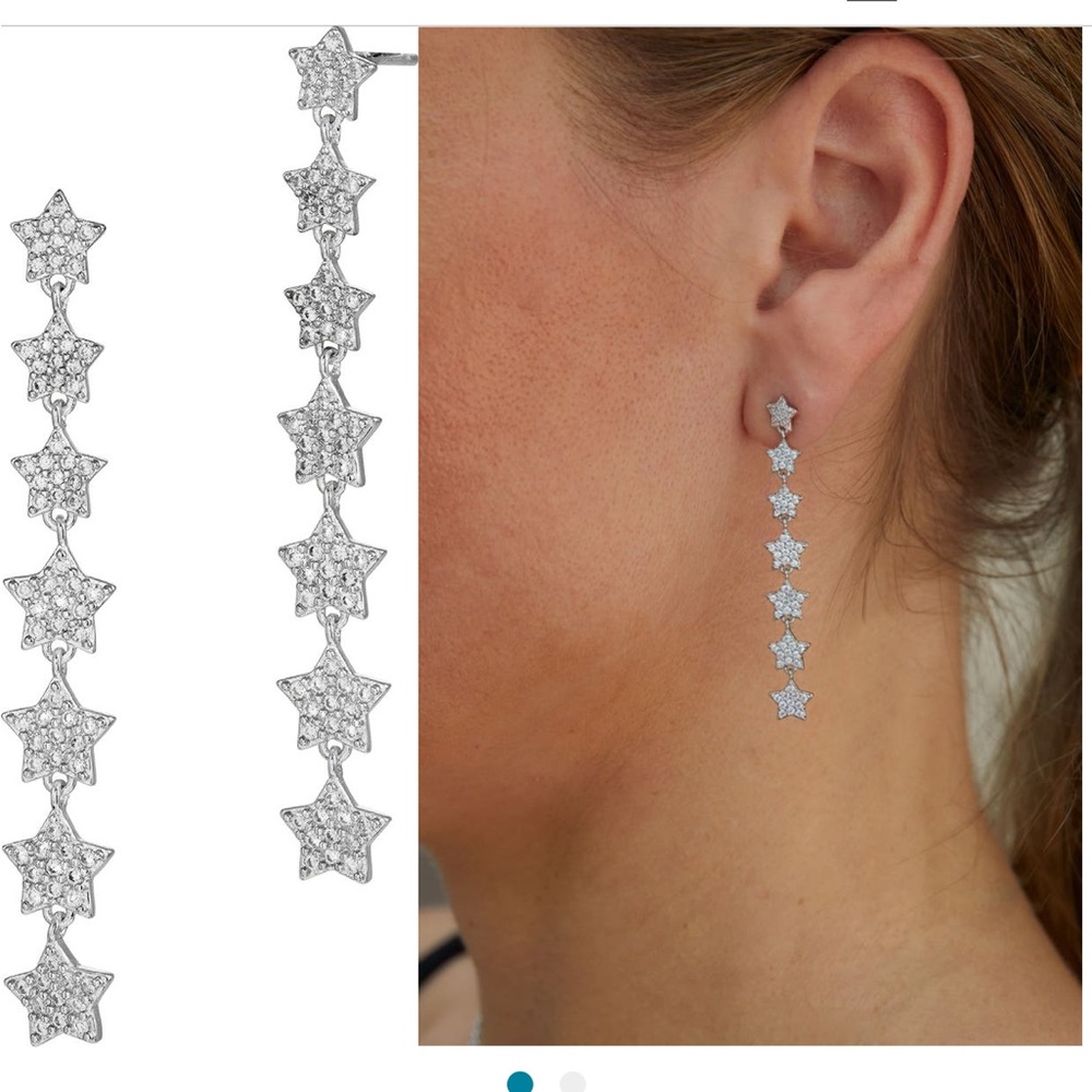 Savvy Cie NWOT CZ Pavé Linear Star Link Earrings